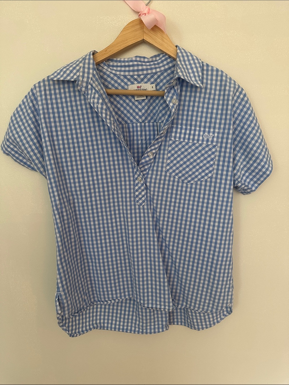 Vineyard Vines Blue and White Gingham Short-Sleeve Button-Down